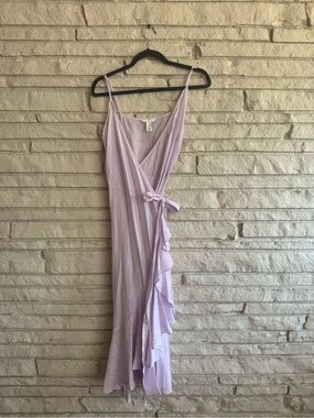 H&M Lilac Wrap Midi Dress with Ruffle Detail